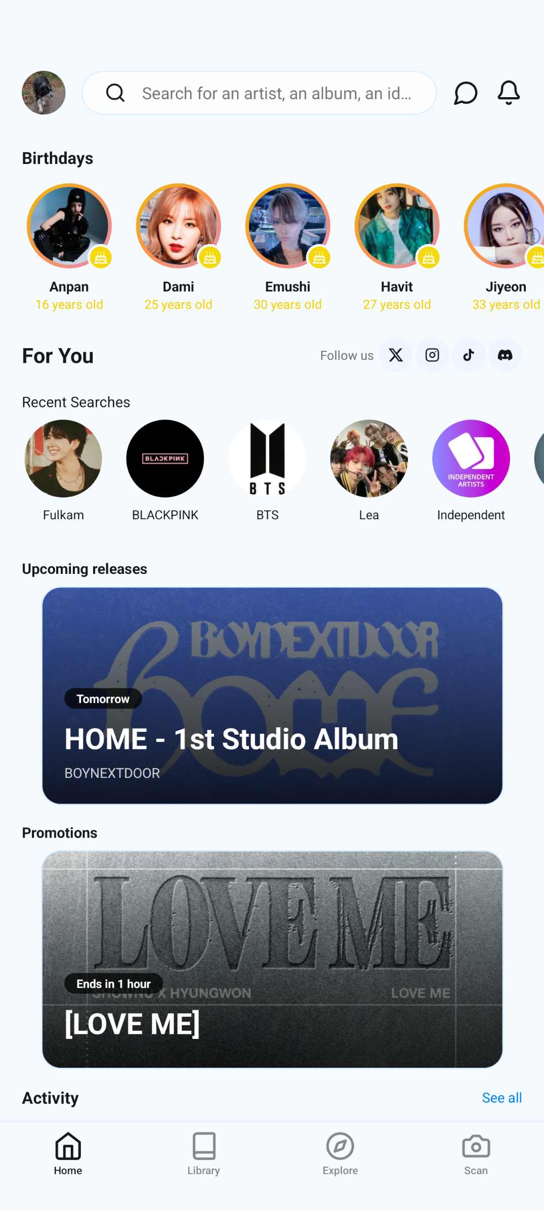 Screenshot of the Bibliocards app home screen
